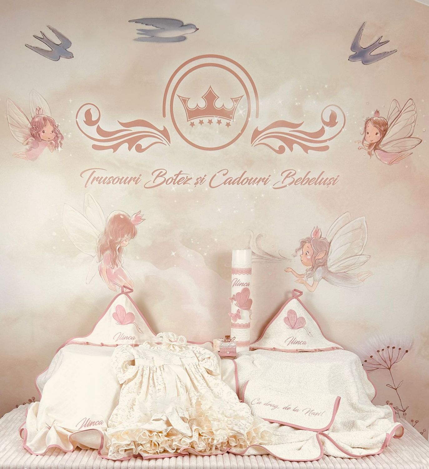Trusou Botez Muselina Fluturas si rochita - Set Biserica