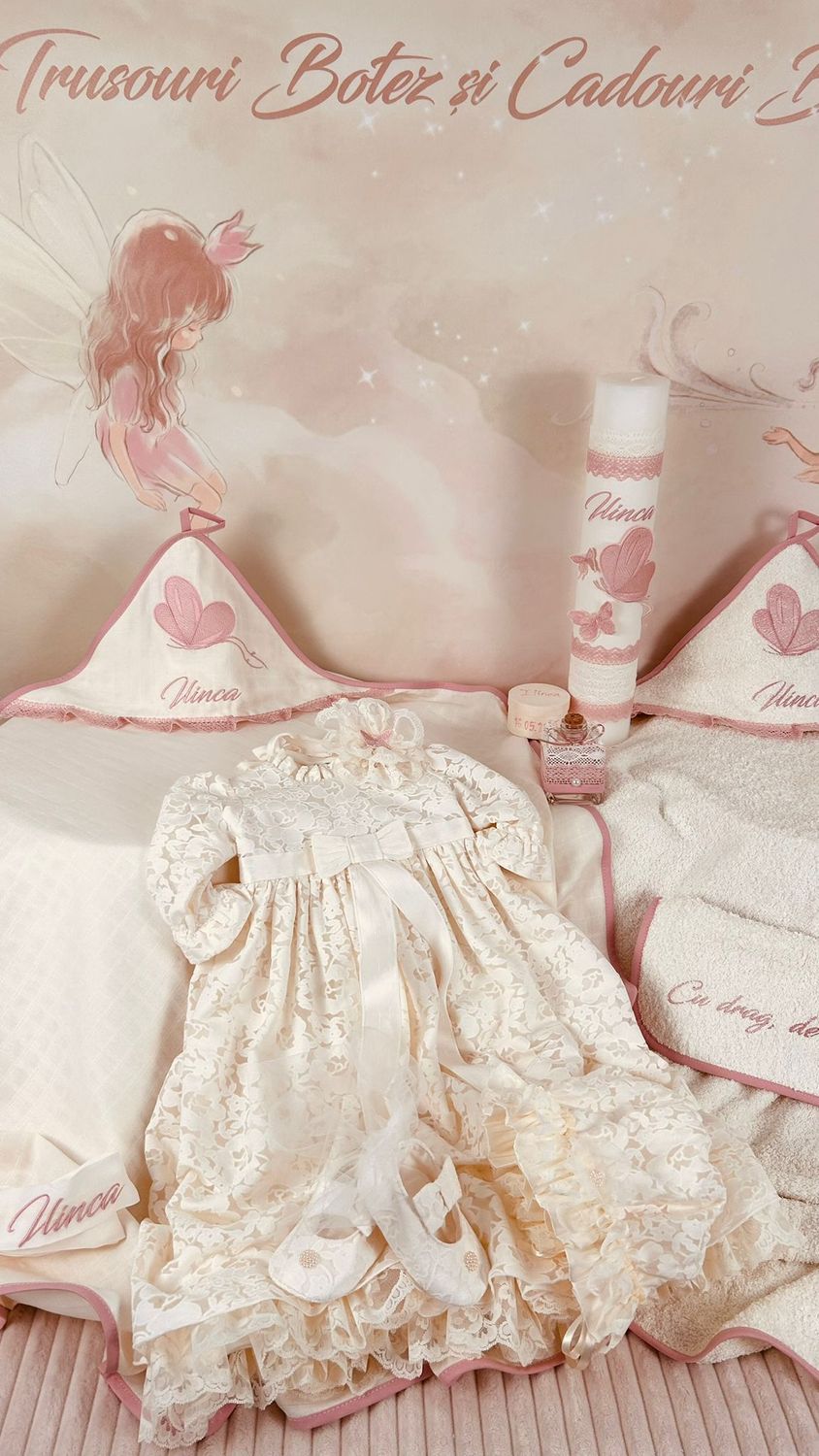 Trusou Botez Muselina Fluturas si rochita - Set Biserica