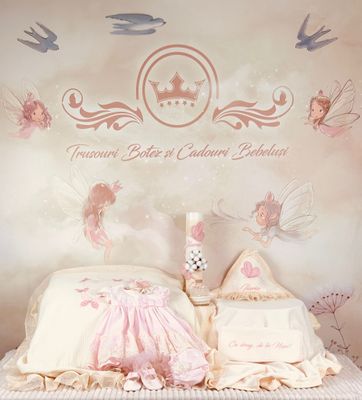 Trusou Botez Personalizat Muselina Fluturi - Set Biserica
