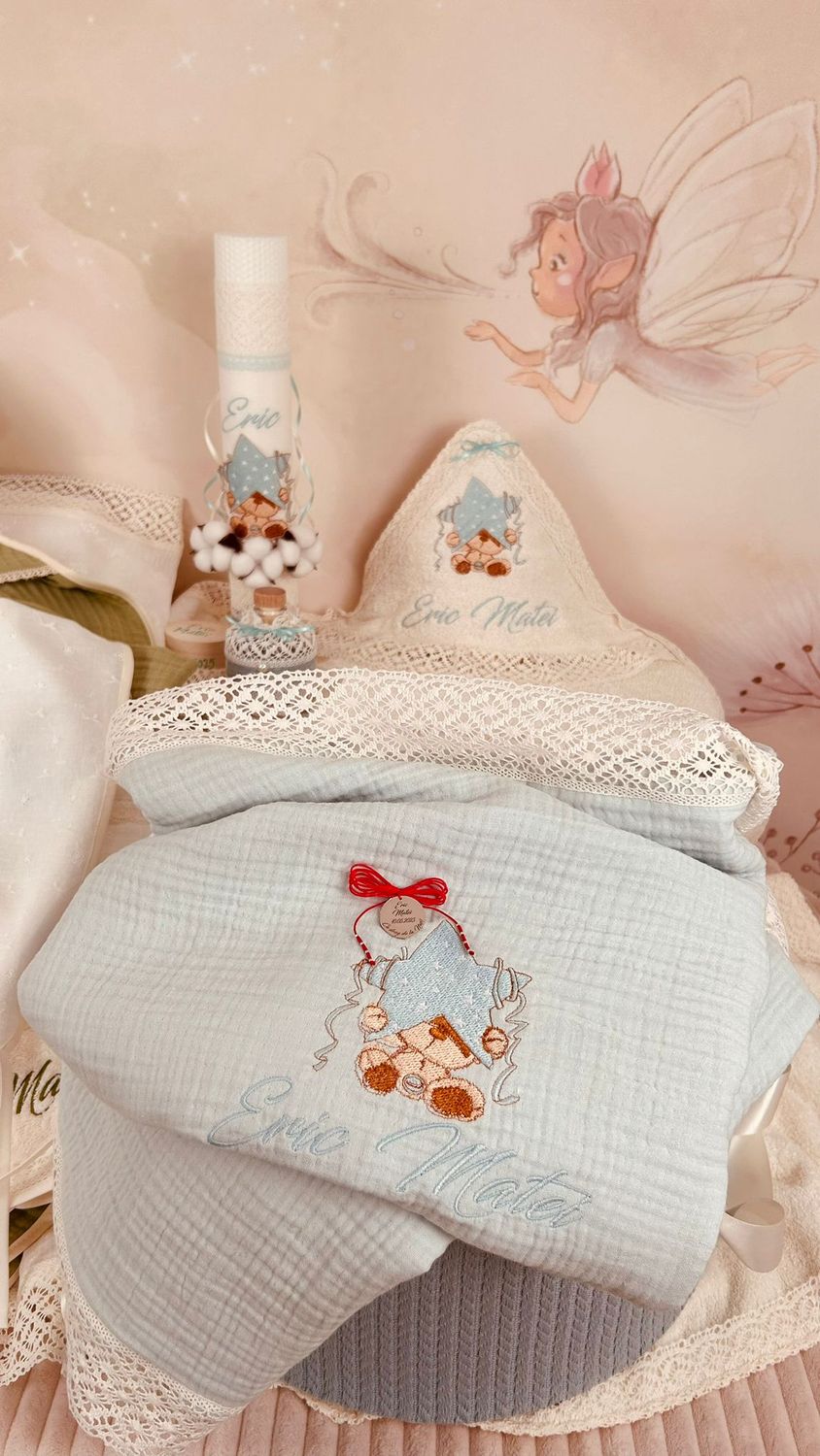 Trusou Botez Muselina Urs cu Stea - Set Biserica TOP Premium
