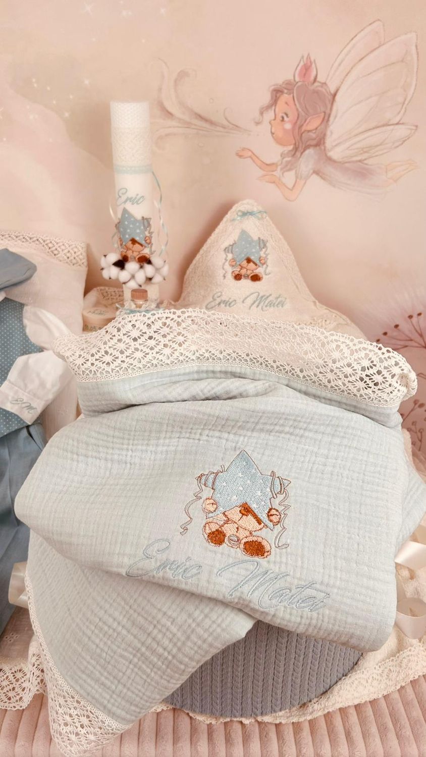 Trusou Botez Muselina Urs cu Stea - Set Biserica TOP Premium