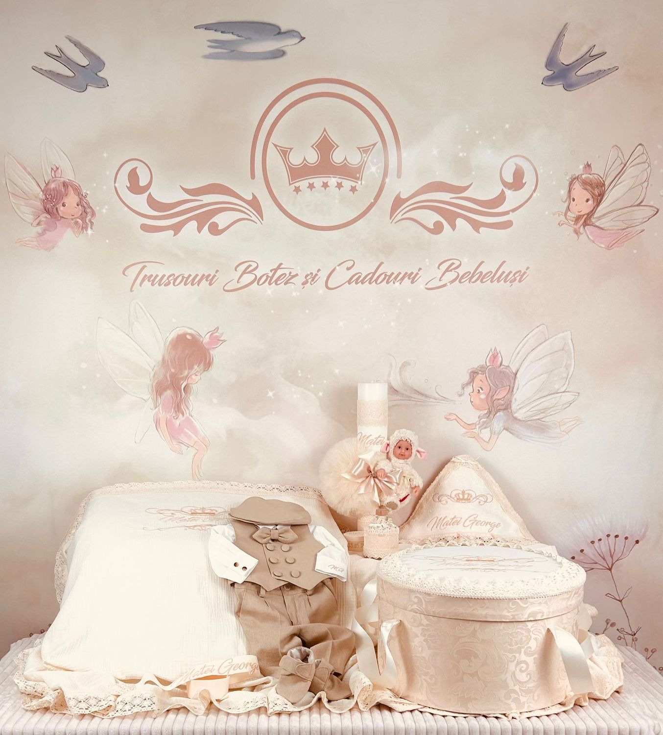 Trusou Botez Muselina Regal cu oita - Set Biserica Premium