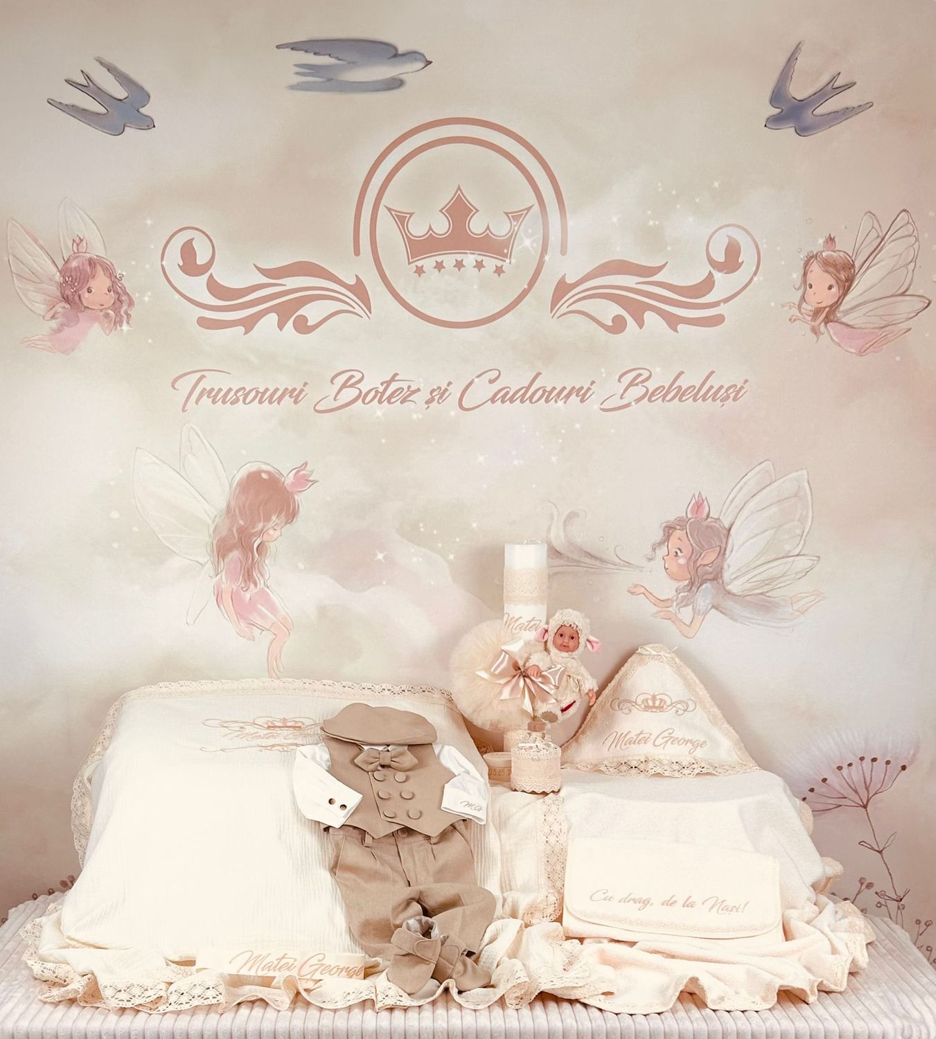 Trusou Botez Muselina Regal cu oita - Set Biserica Premium