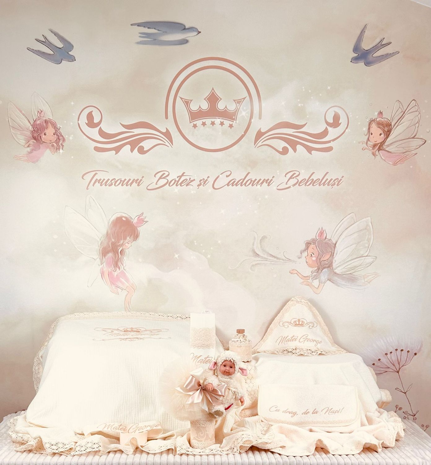 Trusou Botez Muselina Regal cu oita - Set Biserica Premium