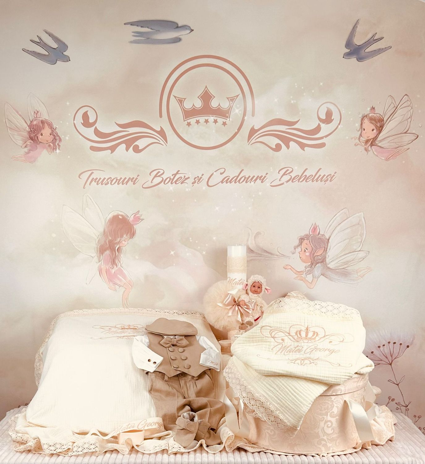 Trusou Botez Muselina Regal cu oita - Set Biserica Premium