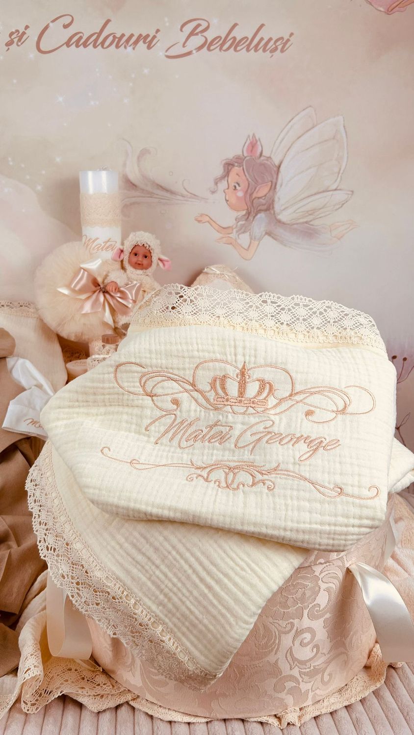 Trusou Botez Muselina Regal cu oita - Set Biserica Premium