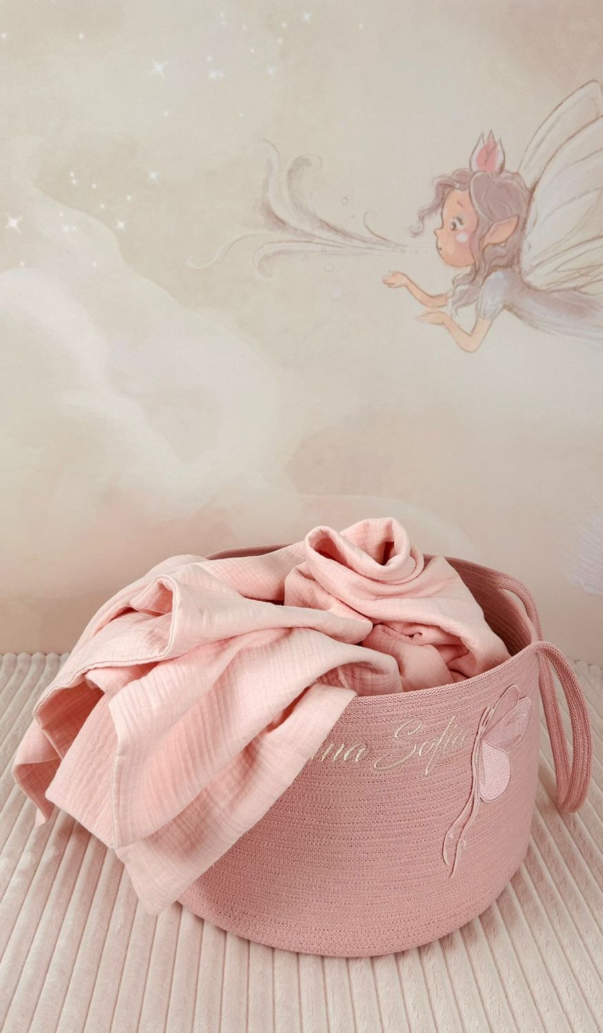 Trusou Botez Muselina Fluturi Roz - Set Biserica