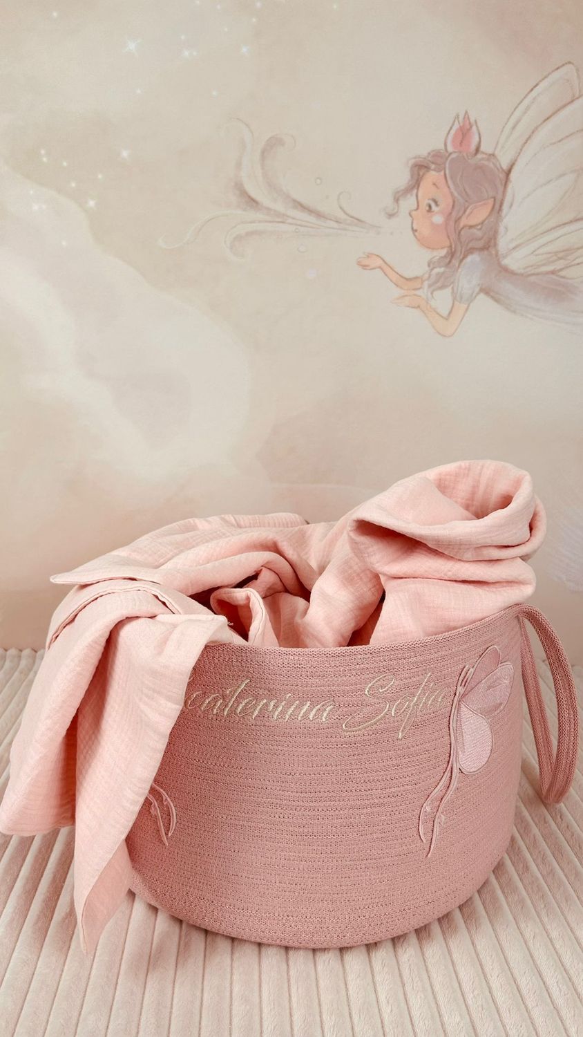 Trusou Botez Muselina Fluturi Roz - Set Biserica