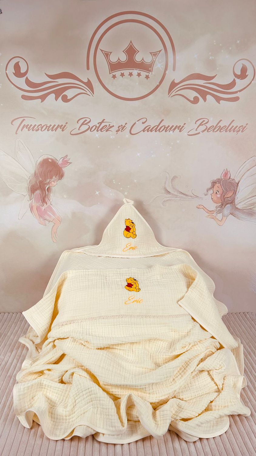 Set Cadou Botez Muselina Ursul galben