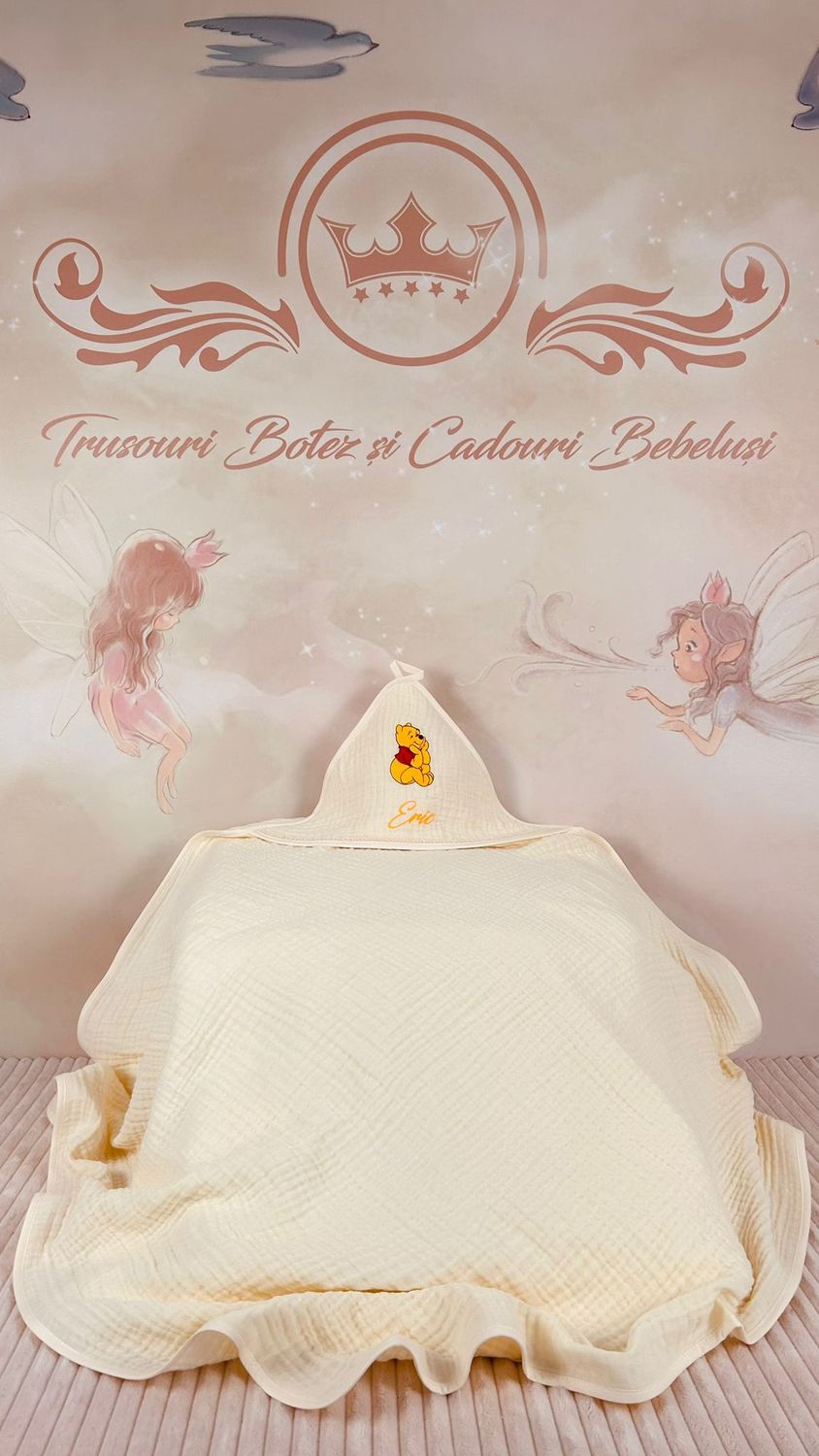 Set Cadou Botez Muselina Ursul galben