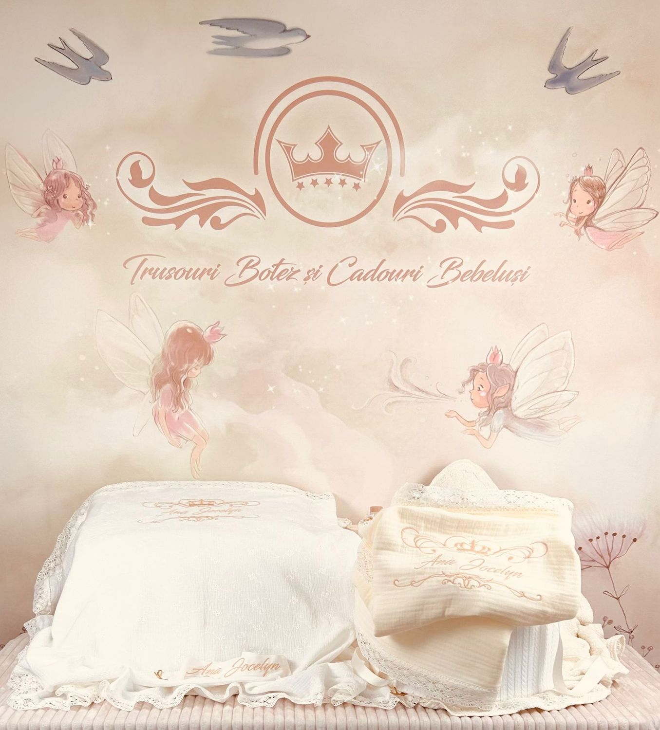 Trusou Botez Muselina Regal all ivory- Set Biserica Personalizat