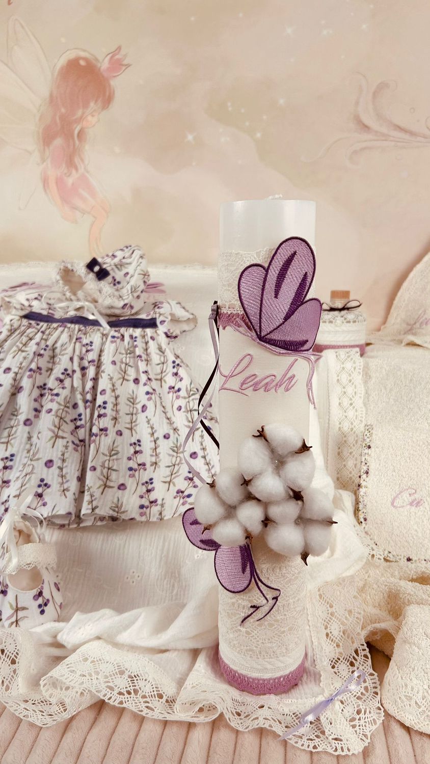 Trusou Muselina Fluturi Mov cu Lila Set Biserica Premium