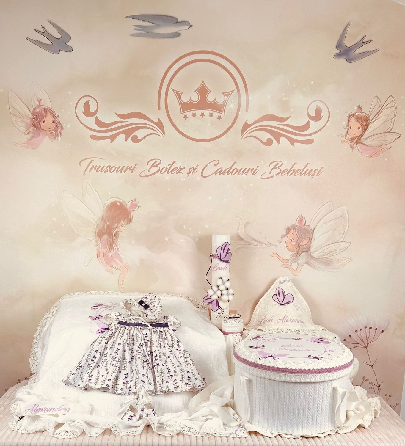 Trusou Muselina Fluturi Mov cu Lila Set Biserica Premium
