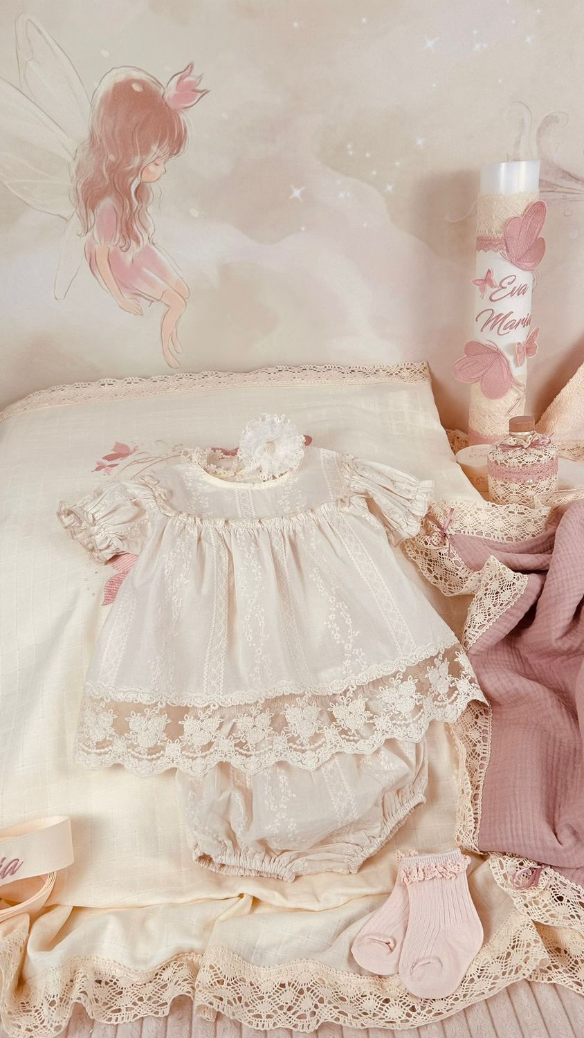Trusou Botez Muselina Bumbac si Fluturi Eva Set Biserica