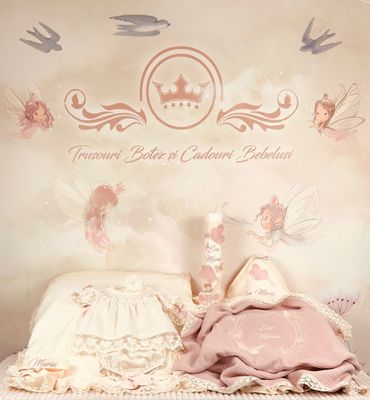 Trusou Botez Muselina Bumbac si Fluturi Eva Set Biserica