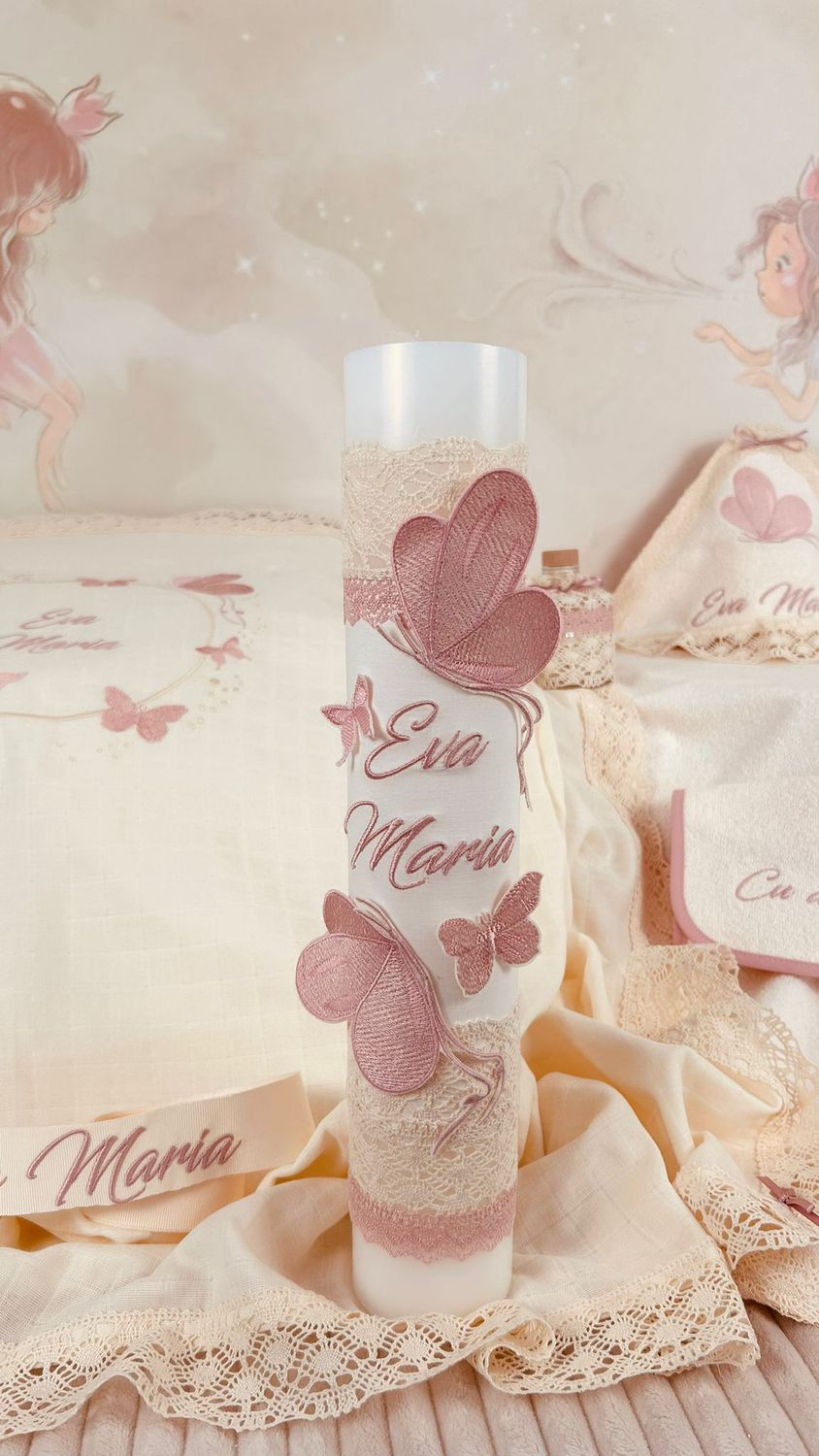 Trusou Botez Muselina Bumbac si Fluturi Eva Set Biserica