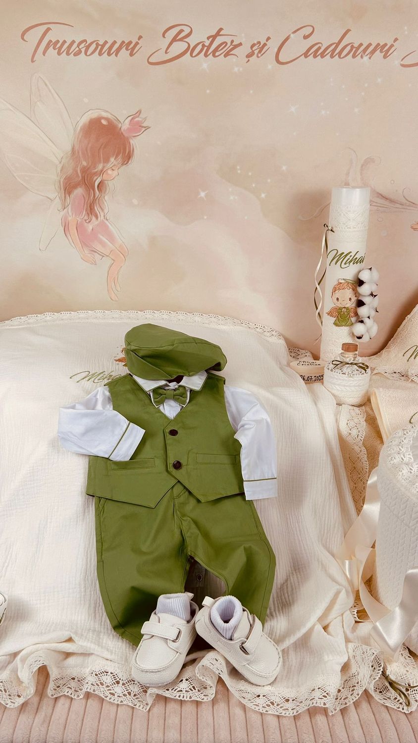 Trusou Botez Muselina Ingeras verde - Set Biserica Premium