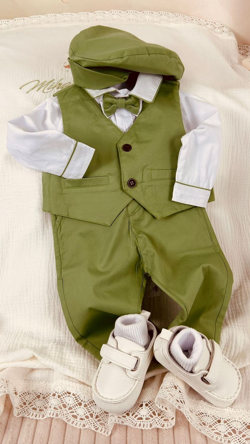 Trusou Botez Muselina Ingeras verde - Set Biserica Premium