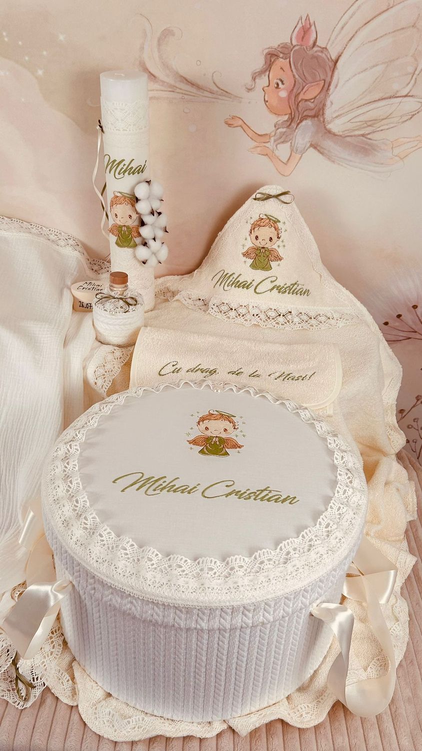 Trusou Botez Muselina Ingeras verde - Set Biserica
