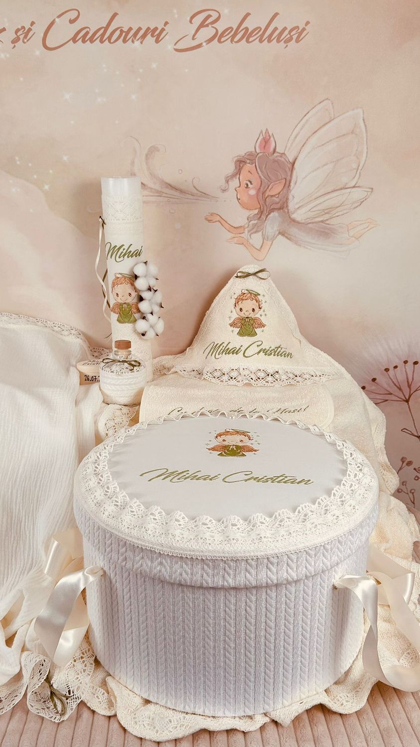 Trusou Botez Muselina Ingeras verde - Set Biserica