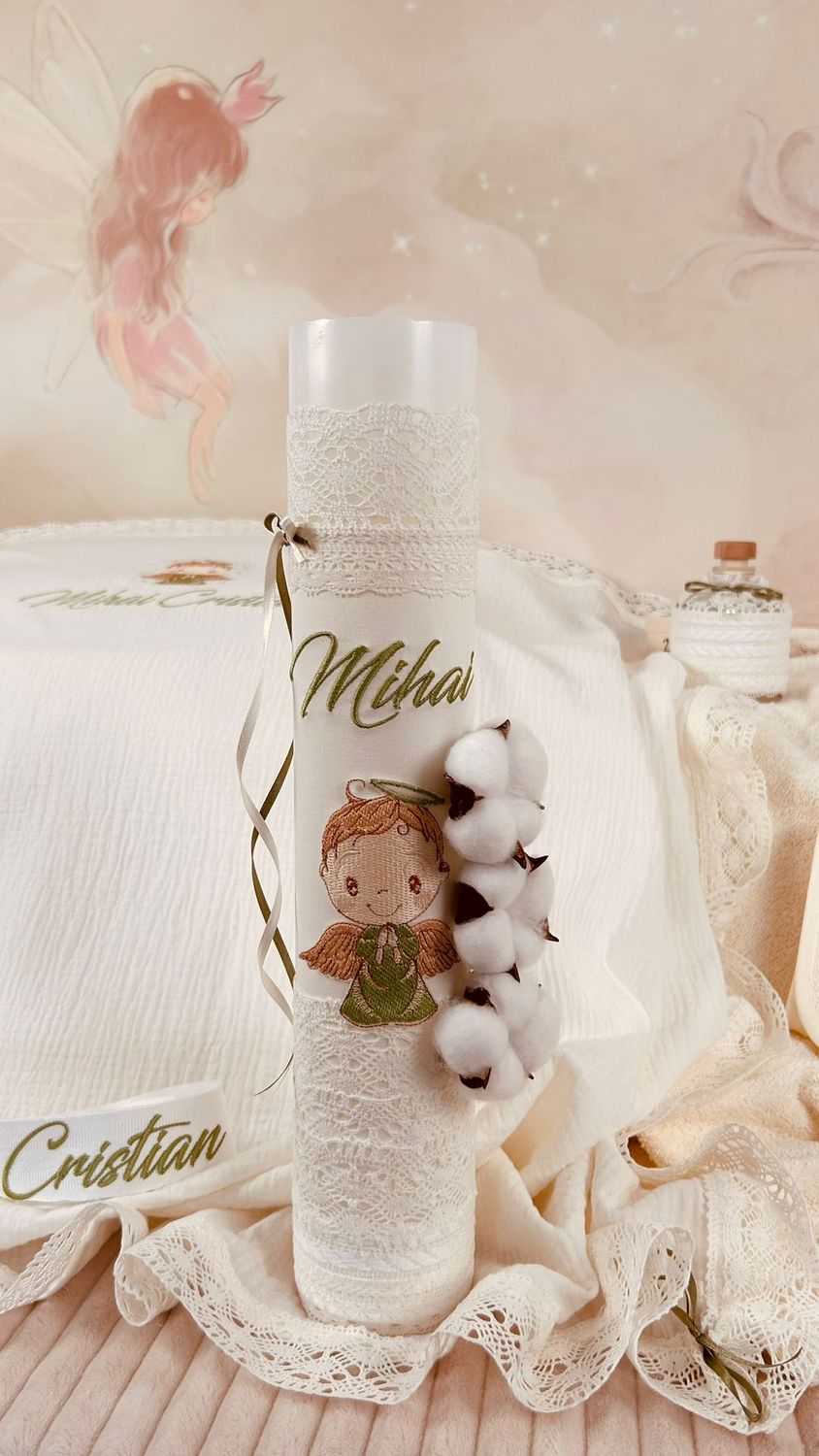 Trusou Botez Muselina Ingeras verde - Set Biserica