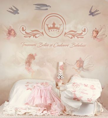 Trusou Botez Muselina Bumbac si Fluturi Iris Set Biserica Premium