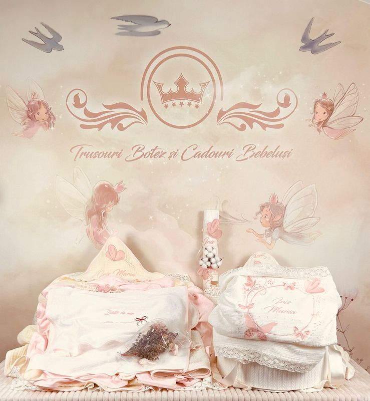 Trusou Botez Muselina Bumbac si Fluturi Iris Set Biserica Trusou Botez Muselina Bumbac si Fluturi Iris Set Biserica