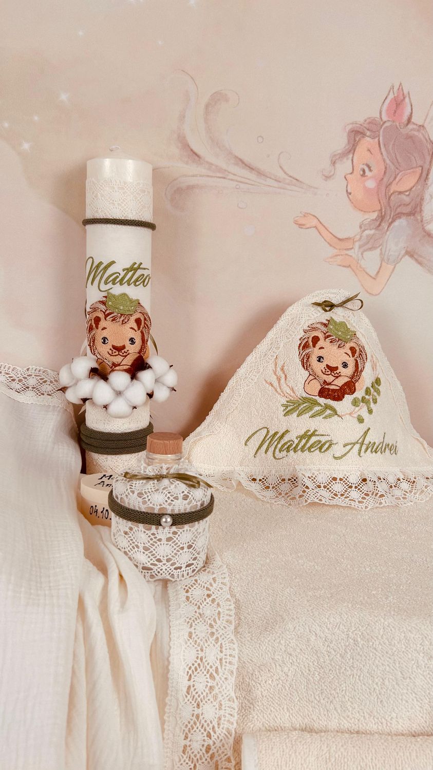 Trusou Botez Personalizat Regele Leu - Set Biserica Premium