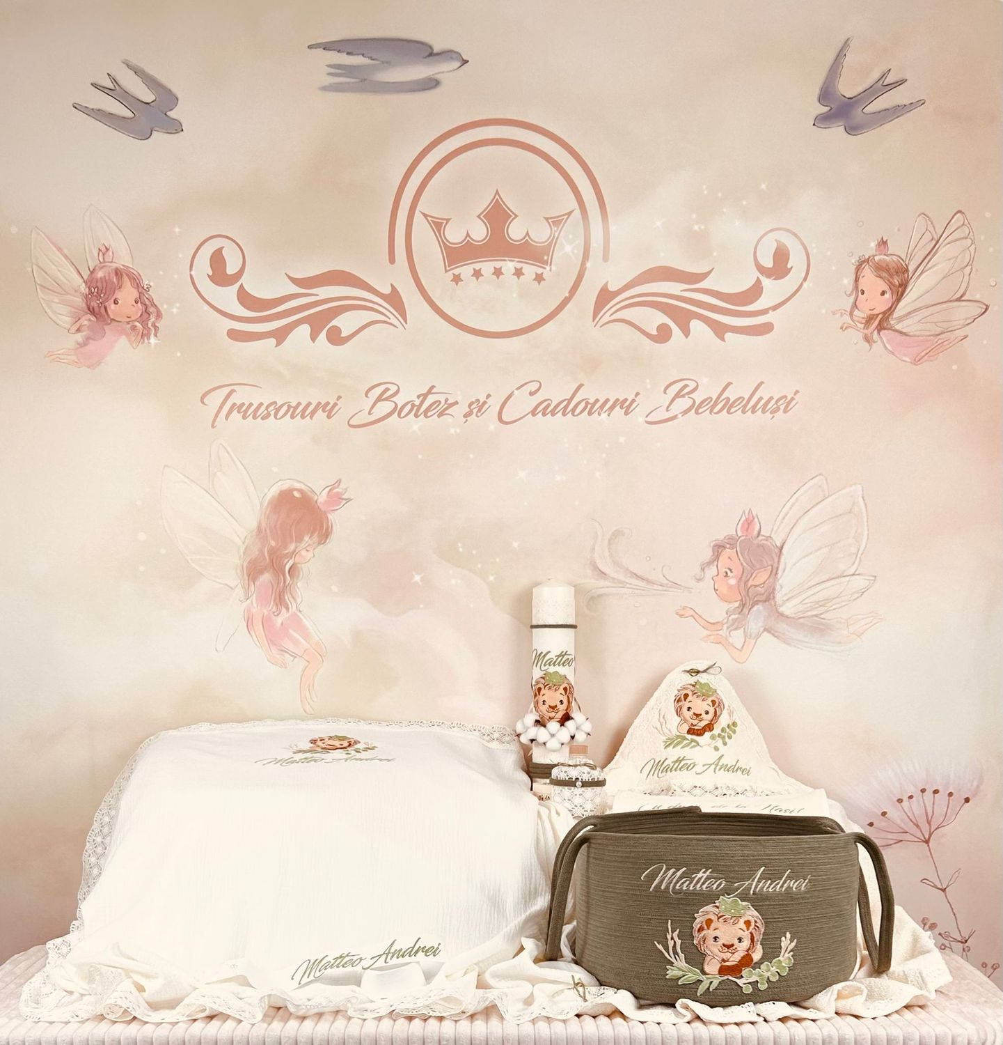 Trusou Botez Personalizat Regele Leu - Set Biserica Premium