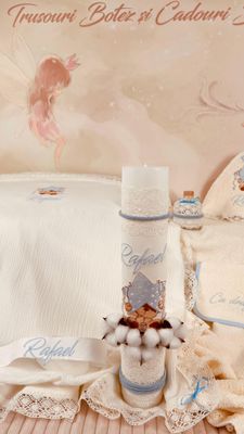 Trusou Botez Muselina Urs cu stea Bleu - Set Biserica Premium