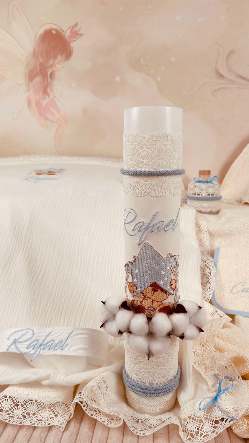 Trusou Botez Muselina Urs cu stea Bleu - Set Biserica Premium