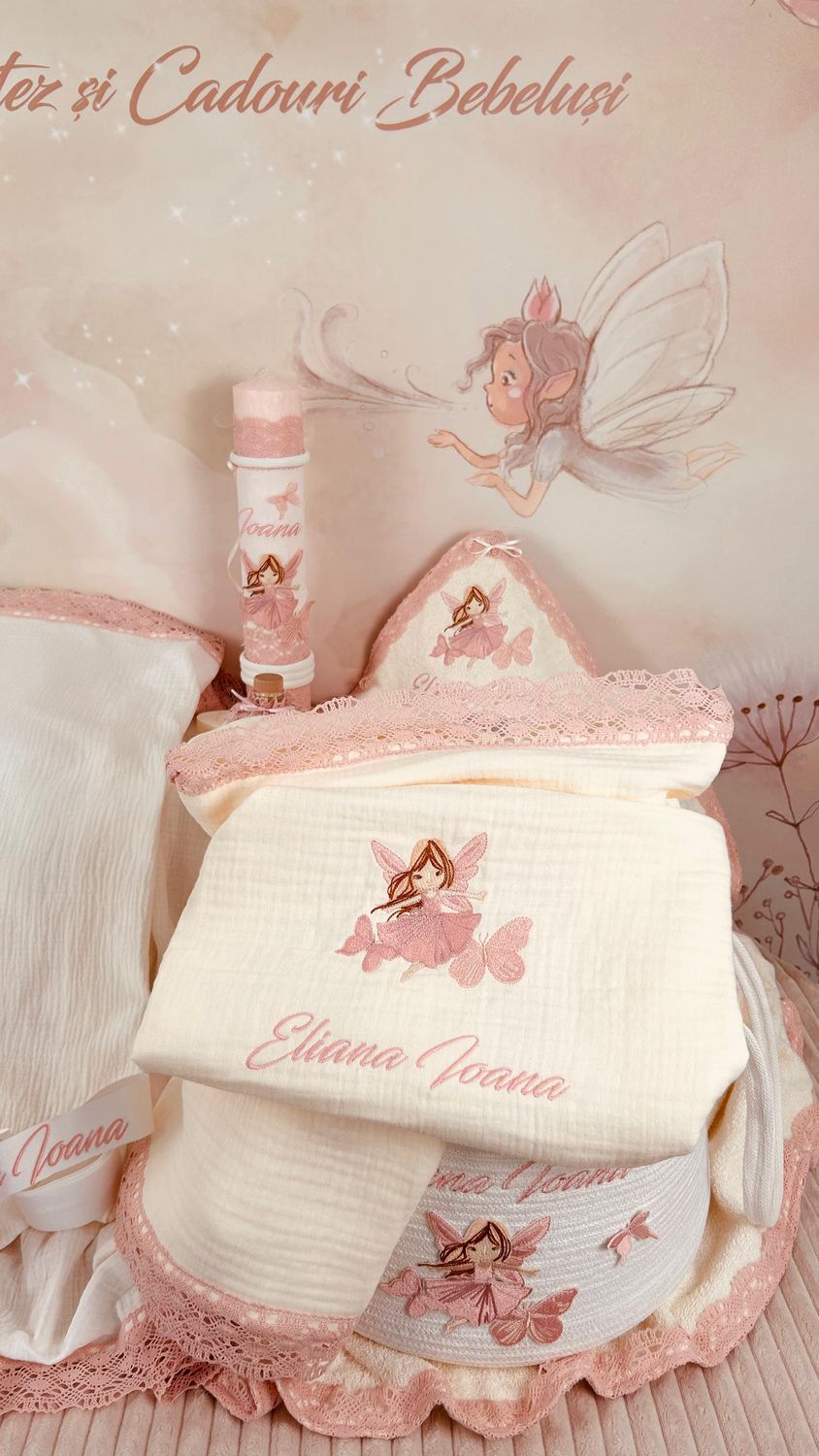 Trusou Botez Muselina Zana Fluturas  - Set Botez Premium