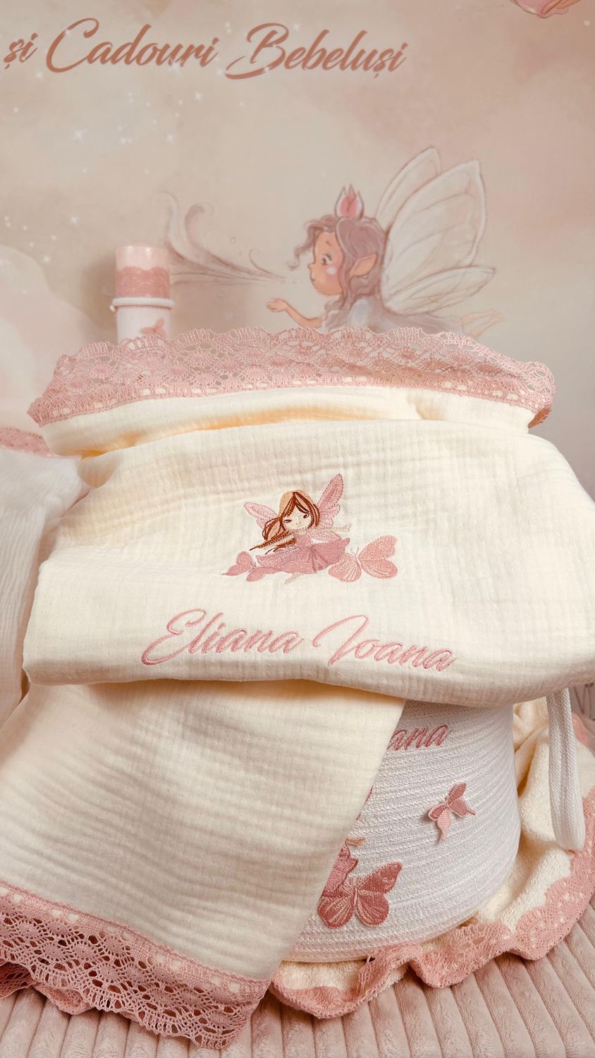 Trusou Botez Muselina Zana Fluturas  - Set Botez Premium