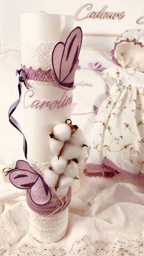 Trusou Botez Muslin Bumbac si Fluturi Carolina - Set Biserica