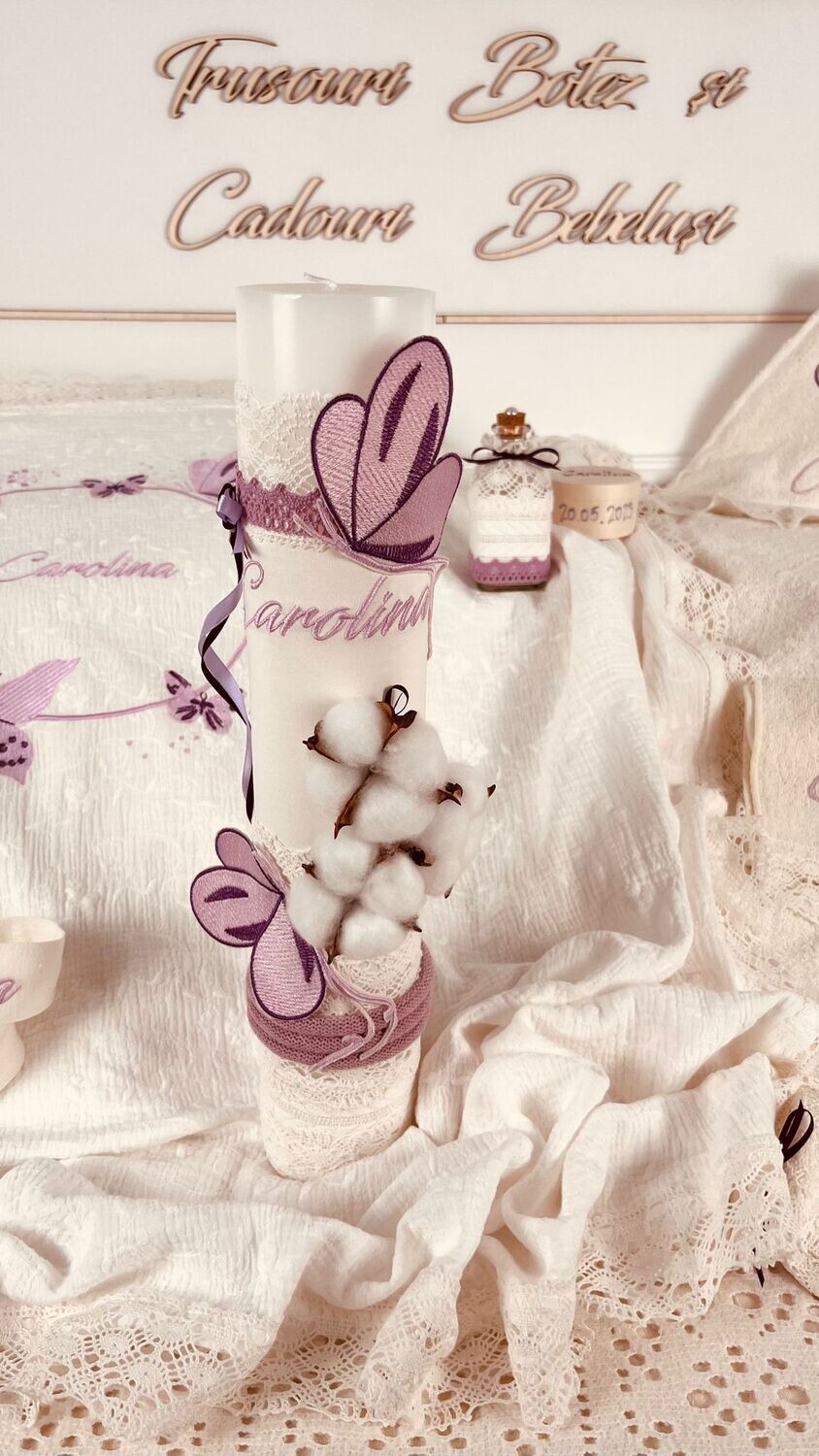 Trusou Botez Muslin Bumbac si Fluturi Carolina - Set Biserica