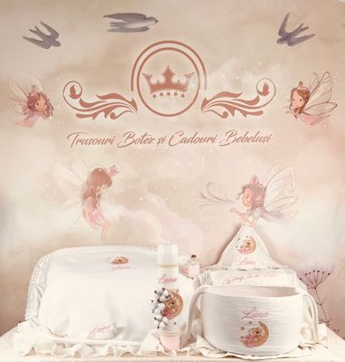 Trusou Botez Muslin Personalizat Luna - Set Biserica Trusou Botez Muslin Personalizat Luna - Set Biserica