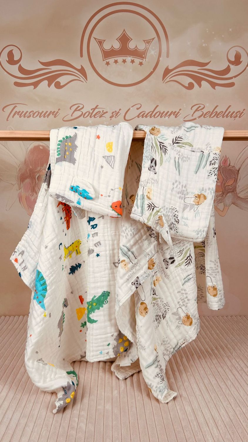 Set Baie/Plaja Muselina pentru  Bebelusi cu imprimeu