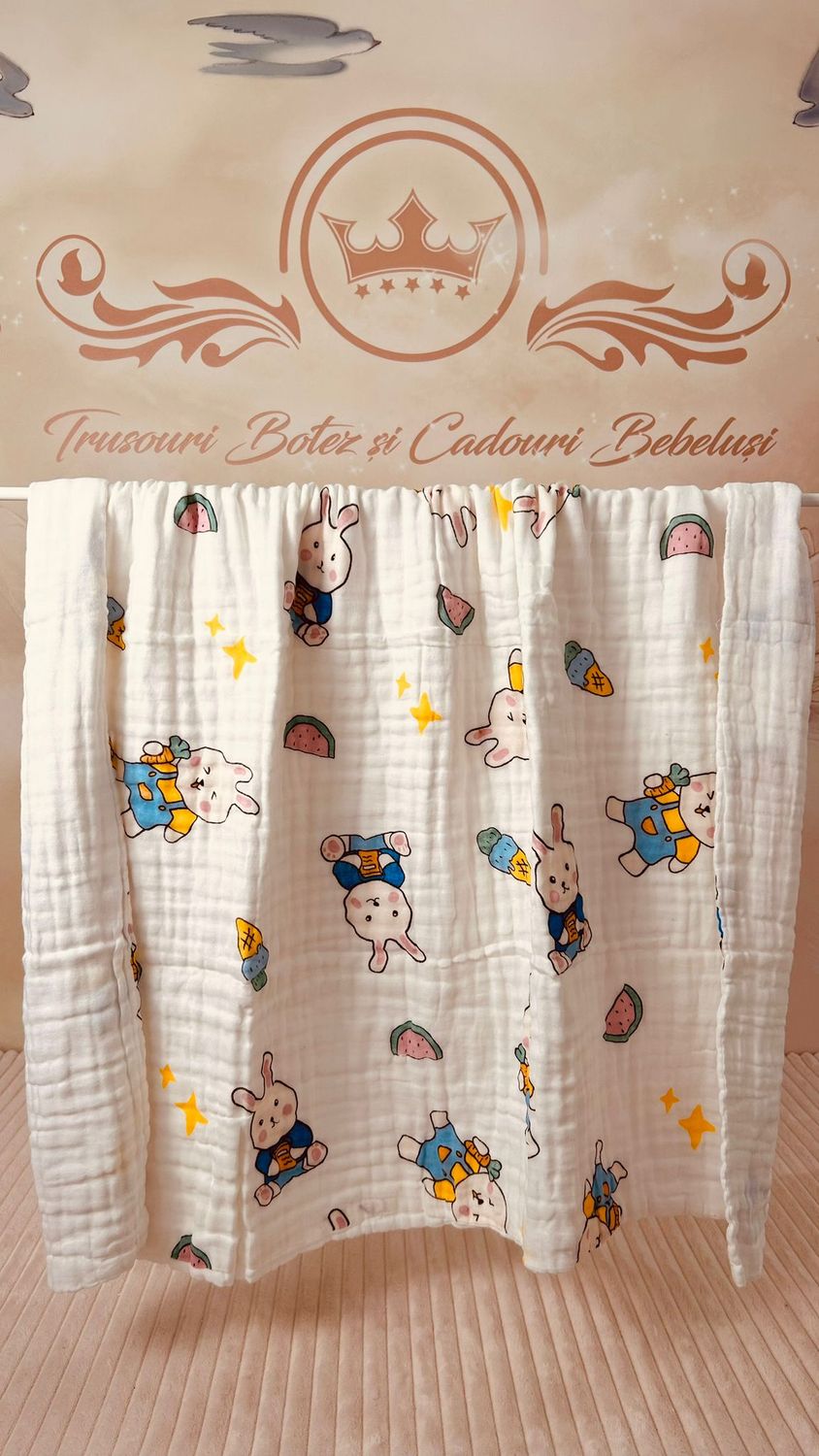 Set Baie/Plaja Muselina pentru  Bebelusi cu imprimeu