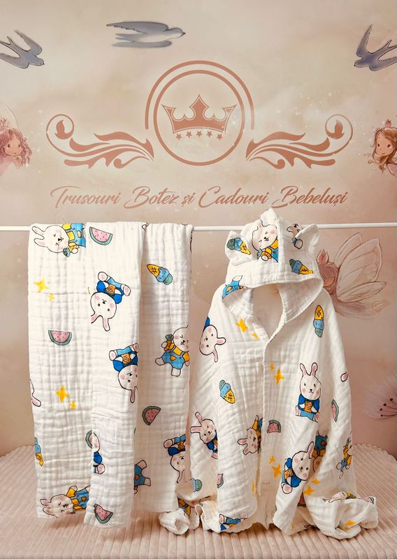 Set Baie/Plaja Muselina pentru  Bebelusi cu imprimeu