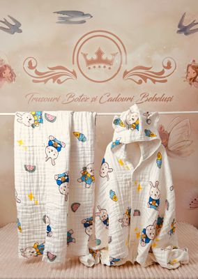 Set Baie/Plaja Muselina pentru  Bebelusi cu imprimeu