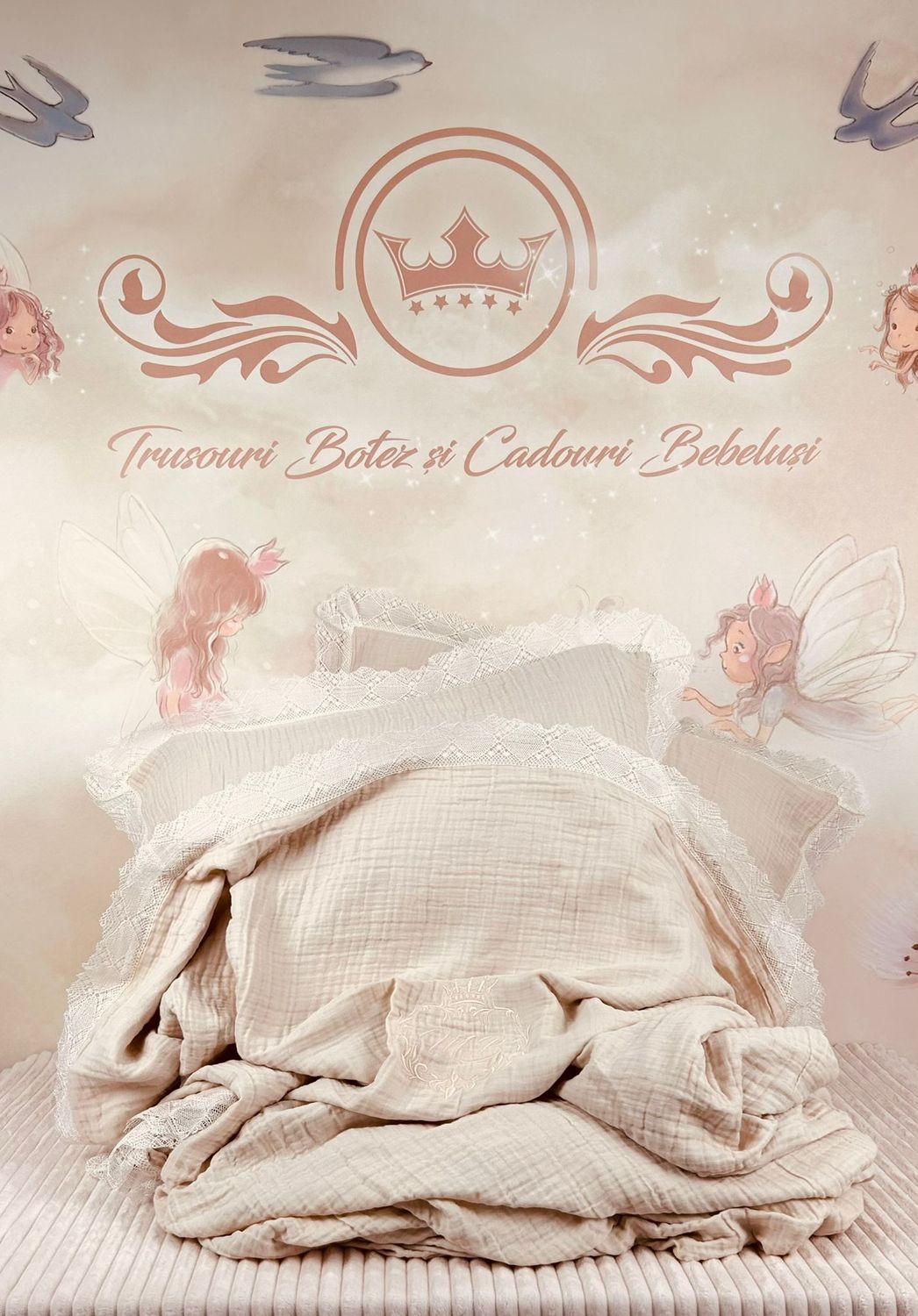 Set Cadou Nasi lenjerie pentru pat din muselina