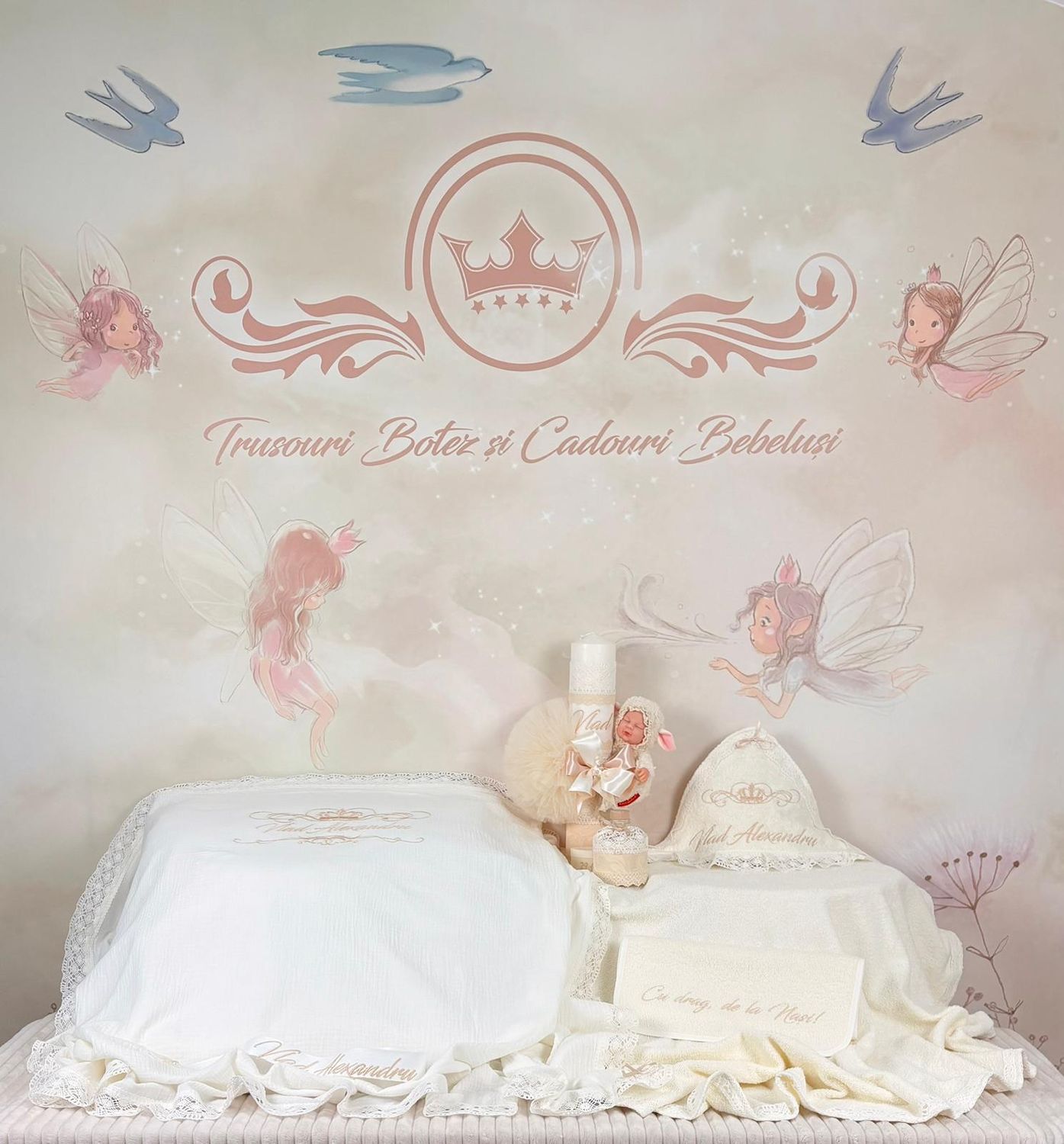 Trusou Botez Personalizat Muselina Regal Vlad  - Set Biserica