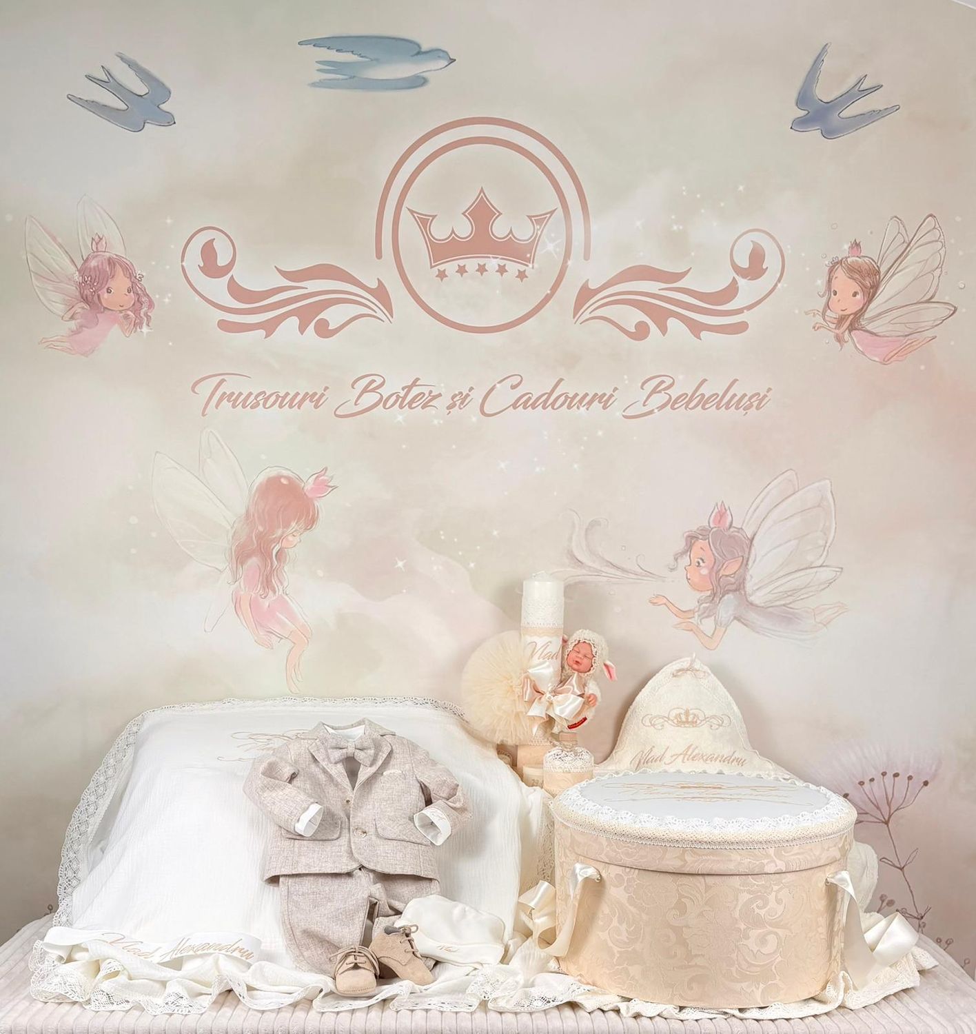 Trusou Botez Personalizat Muselina Regal Vlad  - Set Biserica