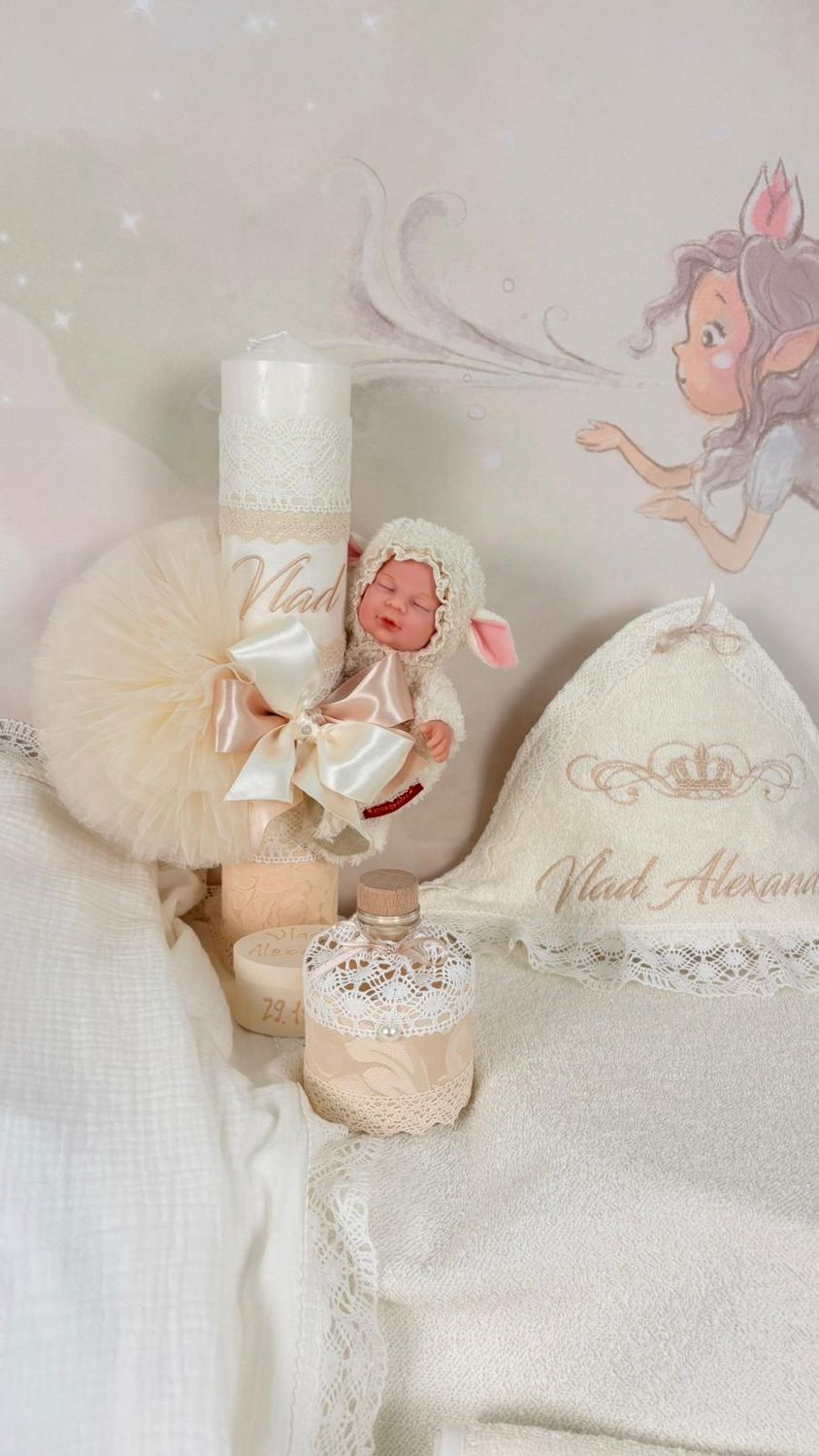 Trusou Botez Personalizat Muselina Regal Vlad  - Set Biserica