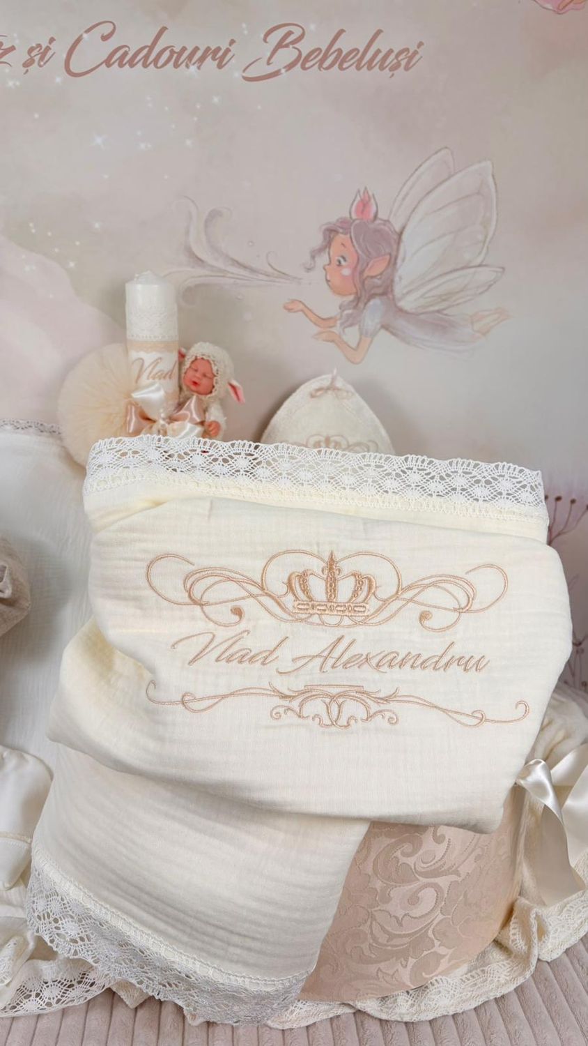 Trusou Botez Personalizat Muselina Regal Vlad  - Set Biserica