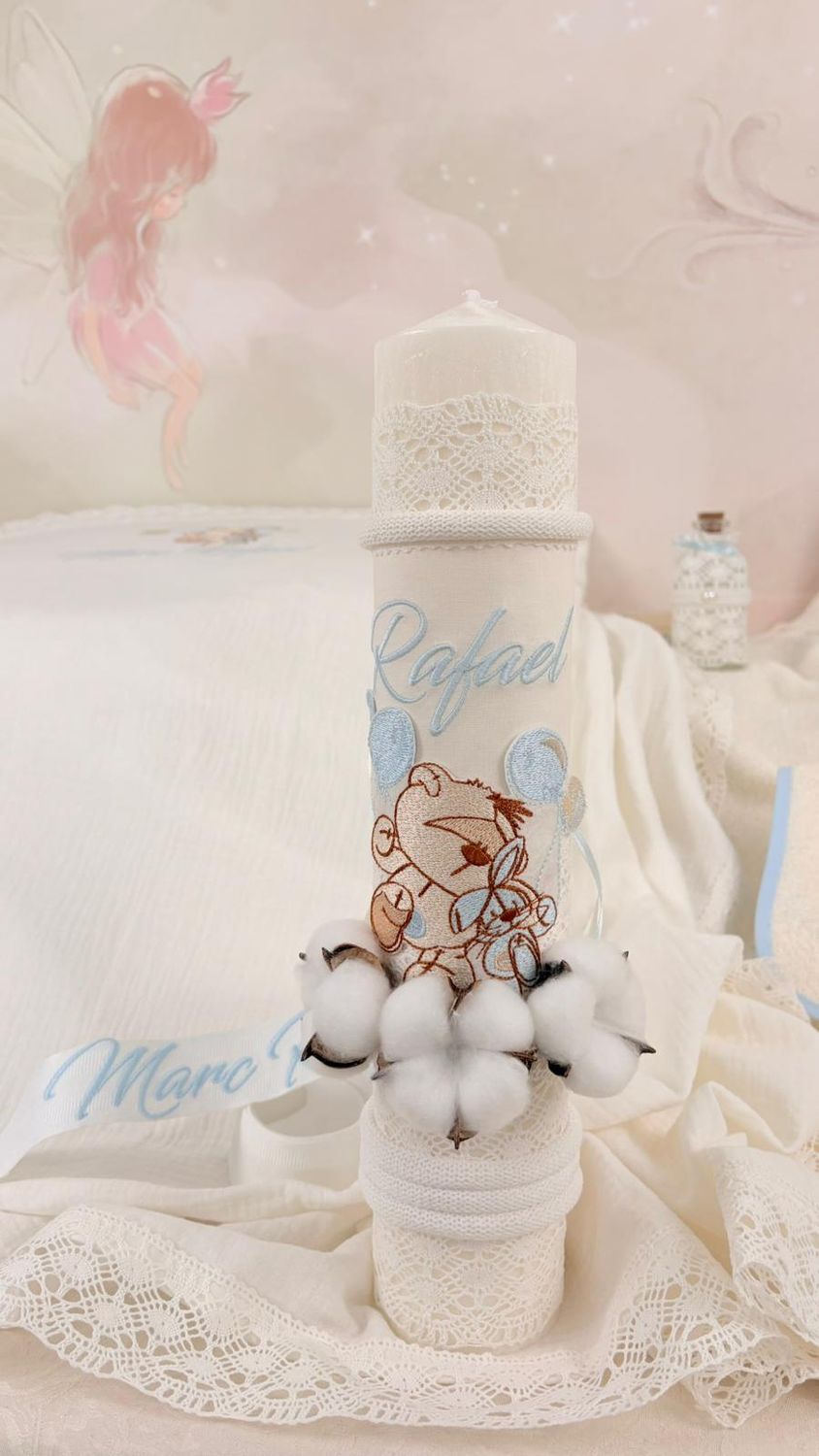 Trusou Botez Muselina Urs cu Baloane bleu - Set Biserica