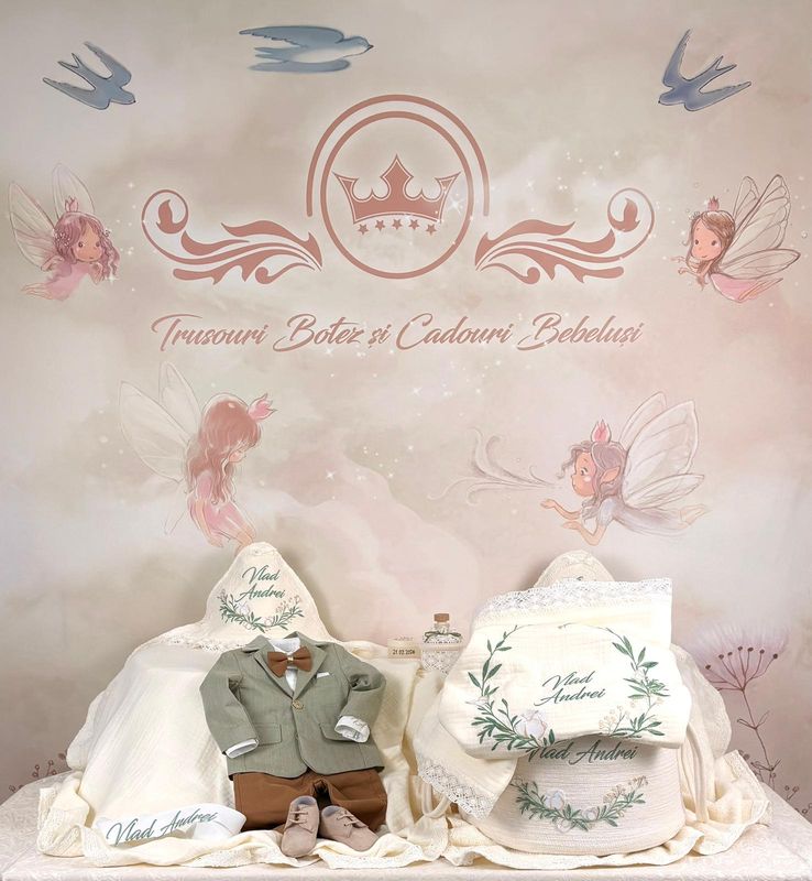 Trusou Botez Muselina Eucalipt Vlad - Set Biserica Premium Trusou Botez Muselina Eucalipt Vlad - Set Biserica Premium