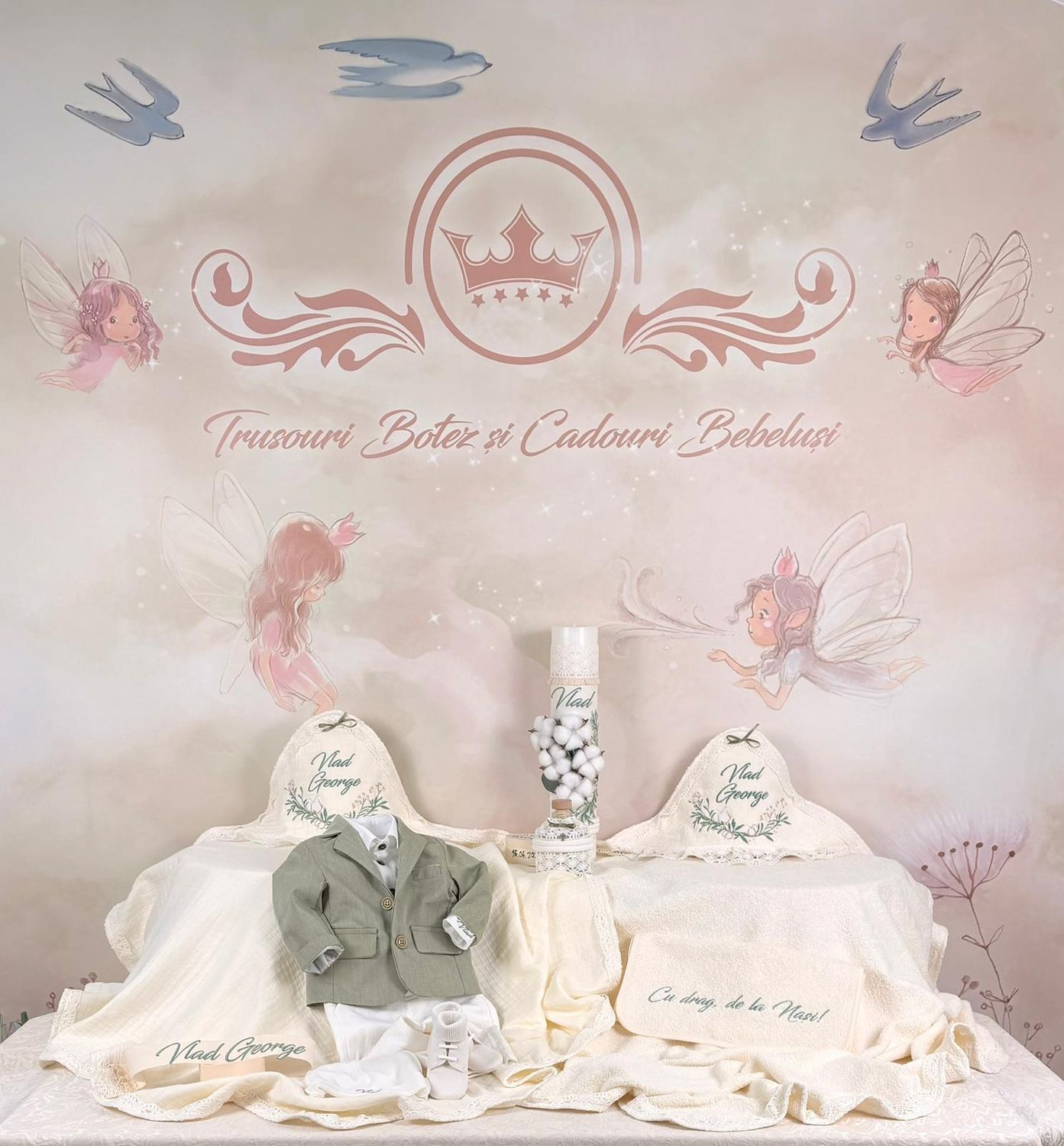 Trusou Botez Muselina Eucalipt - Set Biserica Premium