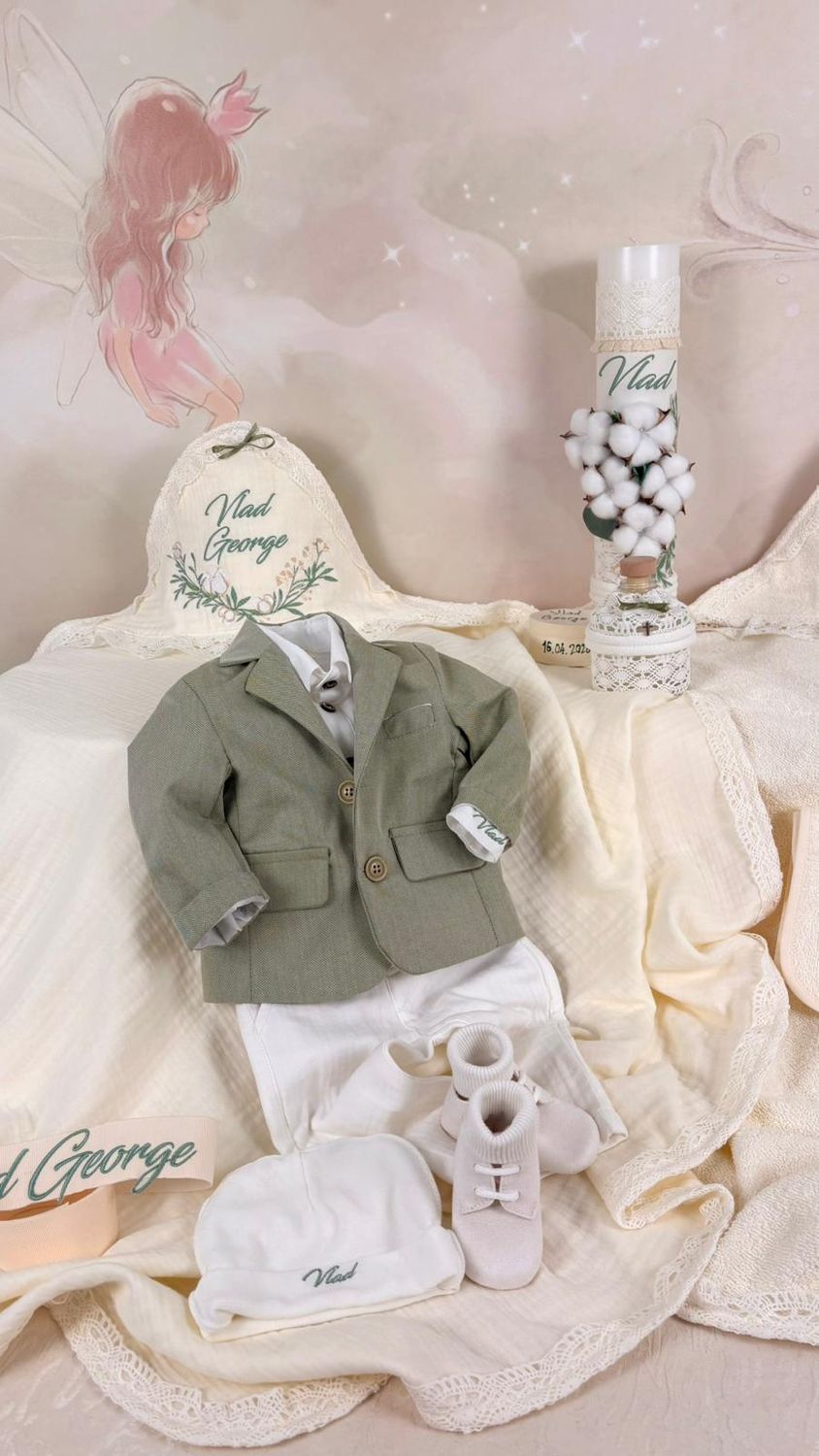 Trusou Botez Muselina Eucalipt - Set Biserica Premium