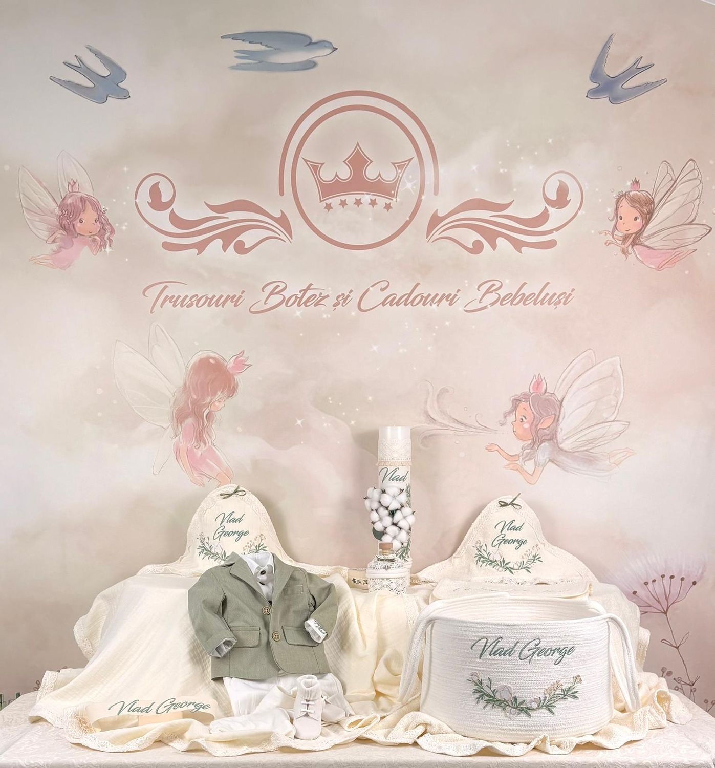 Trusou Botez Muselina Eucalipt - Set Biserica Premium